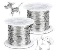 IETWATE 304 fili in acciaio inox per fai da te: 2 rotoli di filo per fai da te, sottile, 0,5 mm x 100 m, filo d'argento pieghevole per il fai da te con bobina, per la creazione di gioielli, piante