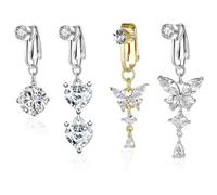 IETWATE 4 finto piercing per ombelico a farfalla, senza punzonatura, ciondolo con zircone intarsiato in rame, finto clip a forma di cuore, Durchschnittsgröße, Rame, leghe