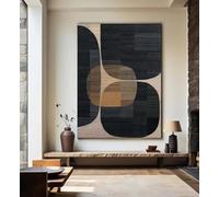 IEUUUB Arte murale su tela con texture minimalista, dipinto astratto su tela, marrone nero Wabi Sabi, grande decorazione da parete neutra per la casa 80x120 cm (31x47 pollici) con cornice