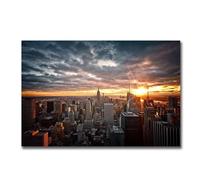 IEUUUB Dipinti su tela con vista al tramonto di New York City, poster e stampe artistiche da parete, immagini di Manhattan, decorazioni per la casa, 50x70 cm (20x28 pollici) con cornice