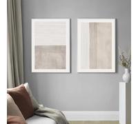 IEUUUB Poster astratti beige grigio, stampe, immagini, linea minimalista nordica, soggiorno moderno, arte murale, tela, decorazione per la casa, 60x80 cm (24x31 pollici) x2 con cornice