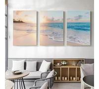 IEUUUB Poster e stampe di paesaggi marini naturali, mare blu, spiaggia, dipinti su tela, quadri da parete per soggiorno, arredamento per la casa, 20x30 cm (8x12 pollici) x3 con cornice