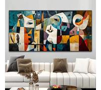 IEUUUB Poster su tela retrò con motivo patchwork geometrico bohémien colorato e moderno astratto raffigurante un volto umano, 40x80 cm (16x32 pollici) con cornice