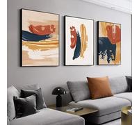 IEUUUB Quadro astratto moderno, stampa su tela, poster, immagine, motivo: Nodic Orange Blue Blush Texture, dipinto artistico da parete per soggiorno, 70x90 cm (28x35 pollici) x3 con cornice