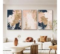 IEUUUB Quadro su tela astratto moderno blu rosa oro stampato, poster scandinavo, decorazione da parete per la stanza della famiglia, 30x50 cm (12x20 pollici) x3 con cornice