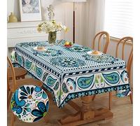 iEvery Tovaglia rettangolare per esterni, stile boemo, antimacchia, facile da pulire, lavabile, resistente alle intemperie, per giardino, cucina, tavolo da pranzo, feste, 110 x 140 cm