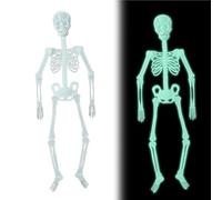 Iewroyt Bagliore nello Scheletro Scuro da 59, 06 Pollici di Scheletro di Halloween Dimensioni della Vita appesa a Un Corpo Pieno Luminoso per la casa infestata Decorazioni di Halloween, Decorazioni