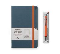 IF Bookaroo Classic - Set di quaderni e penna a righe con chiusura elastica arancione a contrasto, nastro e penna, copertina rigida in morbido PU, formato A5, 21,5 x 13,5 cm, 192 pagine, penna a sfera