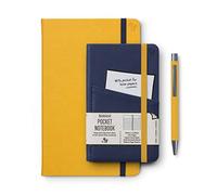 IF Bookaroo - Taccuino formato A5 e A6 con set di penne abbinate, color senape e blu navy, con copertina rigida, chiusura elastica, nastro, formato A5, 21,5 x 13,5 cm, 192 pagine, formato A6 21,5 x
