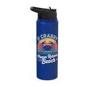 If Crabby Please Return To Beach Divertente Summer Break Graphic Stainless Steel Insulated Water Bottle