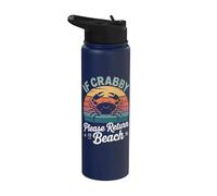If Crabby Please Return To Beach Divertente Summer Break Graphic Stainless Steel Insulated Water Bottle