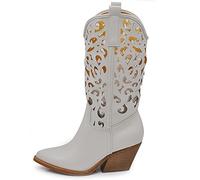 IF Fashion Cowboy Western Scarpe da Donna Stivali Stivaletti Punta Camperos Texani Etnici LY80-3 Beige 40