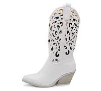 IF Fashion Cowboy Western Scarpe da Donna Stivali Stivaletti Punta Camperos Texani Etnici LY80-3 Bianco 40