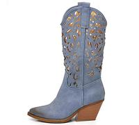 IF Fashion Cowboy Western Scarpe da Donna Stivali Stivaletti Punta Camperos Texani Etnici LY80-3 Blu jeans N.37