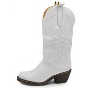 IF Fashion Cowboy Western Scarpe da Donna Stivali Stivaletti Punta Quadrata Camperos Texani Etnici 886 Bianco N.39