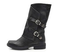 IF Fashion Scarpe da Donna Stivali Stivaletti Biker Fibbie Anfibi Polpaccio Largo G620 Nero 37