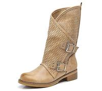 IF Fashion Scarpe da Donna Stivali Stivaletti Biker Fibbie Anfibi Primaverili Estivi 628 Beige N.39