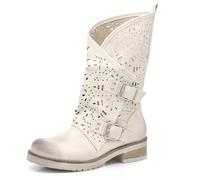 IF Fashion Scarpe da Donna Stivali Stivaletti Biker Forati Fibbie Anfibi Polpaccio Largo WZ688-66 Beige 36