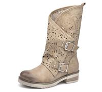 IF Fashion Scarpe da Donna Stivali Stivaletti Biker Forati Fibbie Anfibi Polpaccio Largo WZ688-66 Khaki 37