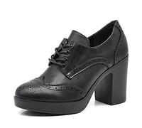 IF Fashion Scarpe da Donna Stringate Francesine Ricamo Tacco Grosso Pelle Sintetica MP354-4 Nero N.37