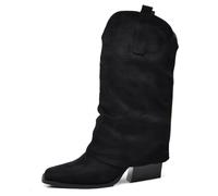 IF Fashion Scarpe Stivaletti Arricciati Da Donna Con Ghetta Risvolto in Camoscio Sintetico MP738 nero N.38