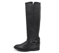 IF Fashion Scarpe Stivali da Al Polpaccio Biker Motociclista Equitazione Donna Con Cinture e Fibbie Zeppa Interna MP726-2 nero N.36