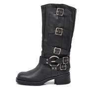 IF Fashion Scarpe Stivali da Donna Al Polpaccio Ginocchio Stile Biker Punk Rock Motociclista con Fibbia Multipla 730-3 nero N.38