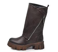IF Fashion Scarpe Stivali da Donna Al Polpaccio Largo Biker Motociclista Con Zip Platform Anfibi 881 Testa di moro N.38