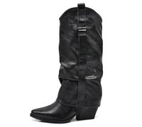 IF Fashion Scarpe Stivali Texani Western Da Donna Con Ghetta Fibbia Slouch 2Y6158-8 nero N.41