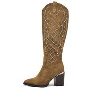 IF Fashion Stivali Cowboy Western Texani Scarpe da Donna Primaverili A Punta Camperos Camoscio Sintetico Strass Elegante XG109 Khaki N.41