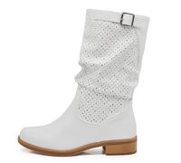 IF Fashion Stivali Stivaletti da Donna Biker Motociclista Traforati Primaverili Estivi Con Fibbia YL205 bianco N.37