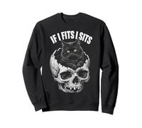 If I Fits I Sits - Funny Black Cat Skull Felpa