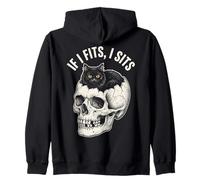 If I Fits I Sits - Funny Black Cat Skull Felpa con Cappuccio