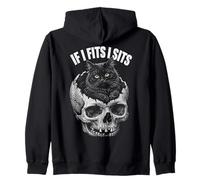 If I Fits I Sits - Funny Black Cat Skull Felpa con Cappuccio