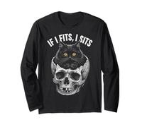 If I Fits I Sits - Funny Black Cat Skull Maglia a Manica