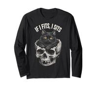 If I Fits I Sits - Funny Black Cat Skull Maglia a Manica