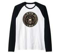 If It Fits I Sit Black Cat Skull Funny Kitty Maglia con Maniche Raglan