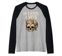 If It Fits I Sit Black Cat Skull Funny Kitty Maglia con Maniche Raglan