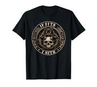 If It Fits I Sit Black Cat Skull Funny Kitty Maglietta
