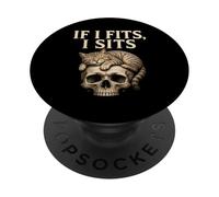 If It Fits I Sit Black Cat Skull Funny Kitty PopSockets PopGrip Adesivo