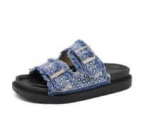 IF Sandali Donna Denim con Strass e Doppia Fibbia, Ciabatte Estive Casual con Plantare Ergonomico e Supporto Arco, Sandali Moda Comodi HF-87 blu jeans N.41