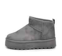 IF Stivali Stivaletti Mammut Da Donna Alla Caviglia Con Pelo Pelliccia Platform Zeppa Camoscio Sintetico R-17 Grigio N.40