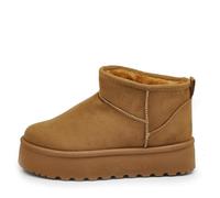 IF Stivali Stivaletti Mammut Da Donna Alla Caviglia Con Pelo Pelliccia Platform Zeppa Camoscio Sintetico R-17 Camel N.38