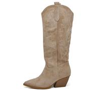 IF Stivali Texani Donna Alti Sotto il Ginocchio in Camoscio Sintetico Stile Western Cowboy G716 khaki N.37
