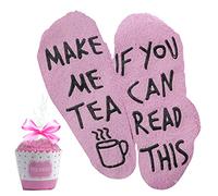 If You Can Read This Make Me Some Tea Socks con cupcake confezione regalo regalo divertente per donne, moglie, mamma, fidanzata, amante del tè, Rosa, taglia unica