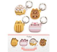 iFace x Pusheen Café Series - Cover protettiva in silicone [compatibile con Apple AirTag] [custodia con personaggi carini] [moschettone portachiavi clip inclusa] - Set di 4 in confezione regalo