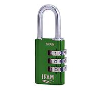 IFAM - Lucchetto a Combinazione Col Combi, 20 mm, Colore Verde, Massima Sicurezza, Ideale per Valigie e Armadietti della Palestra o della Scuola, con Chiave e Più di 1.000 Combinazioni, Leggero