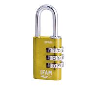 IFAM - Lucchetto a Combinazione Col Combi, 30 mm, Colore Giallo, Massima Sicurezza, Ideale per Valigie e Armadietti della Palestra o della Scuola, con Chiave e Più di 1.000 Combinazioni, Leggero