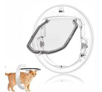 iFCOW Gattaiola con rivestimento per porta, porta trasparente con chiusura a 4 vie per gatti e cani di piccola taglia, gattaiola rotonda con kit di rivestimento per porta scorrevole in vetro