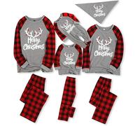 IFFEI Family Christmas - Pigiama con lettere e motivo a quadri, maglietta a maniche lunghe e parte inferiore Loungewear, grigio., M
